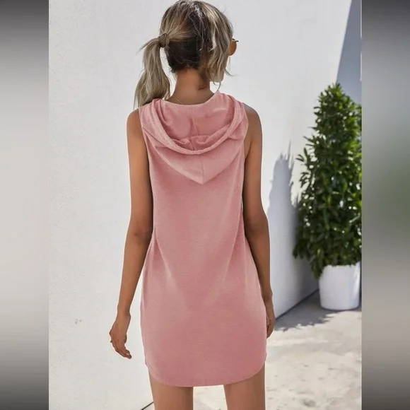 Minimalist Sleeveless Hoodie Casual Dress - Picture 3 of 8